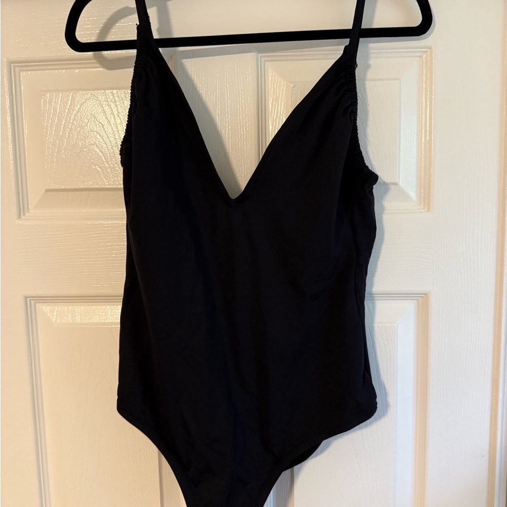 Kona Sol Black Plunge One Piece Swimsuit